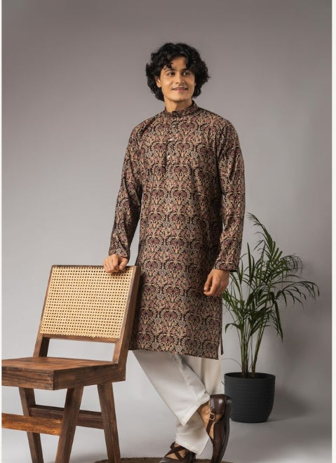 Multicolor Modal Silk Weaved Kurta with Payjama | Intricate Handwoven Motifs for Mehandi