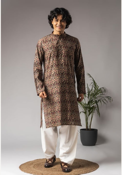 Multicolor Modal Silk Weaved Kurta with Payjama | Intricate Handwoven Motifs for Mehandi