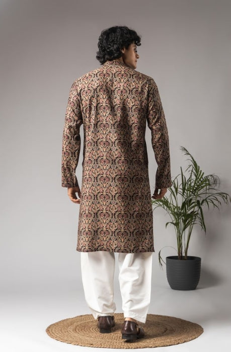 Multicolor Modal Silk Weaved Kurta with Payjama | Intricate Handwoven Motifs for Mehandi