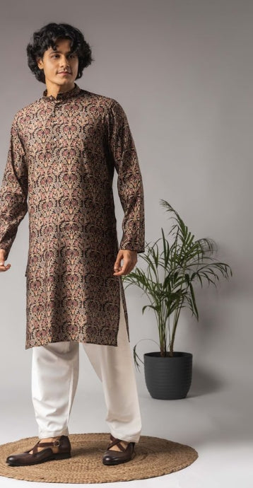 Multicolor Modal Silk Weaved Kurta with Payjama | Intricate Handwoven Motifs for Mehandi