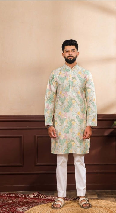 Multicolor Art Silk Festive Kurta with Payjama | Digital Print & Sequin Embroidery