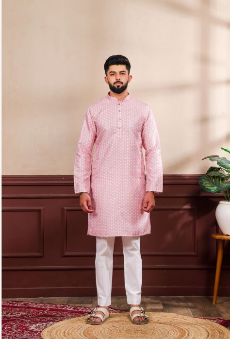 Soft Pink Art Silk Festive Kurta with Payjama | Digital Print & Sequin Embroidery