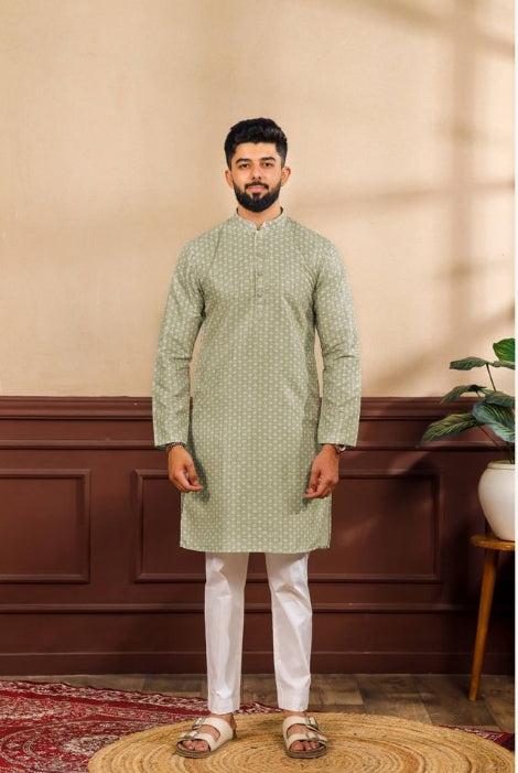 Fresh Pista Green Art Silk Festive Kurta with Payjama | Digital Print & Sequin Embroidery