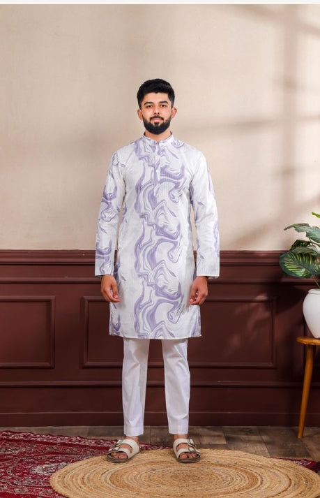 Regal Purple Art Silk Festive Kurta with Payjama | Digital Print & Sequin Embroidery