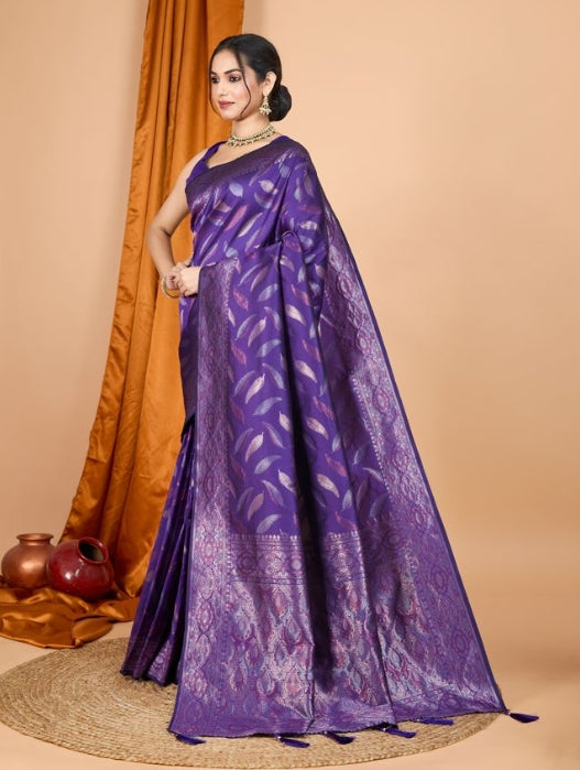 Regal Lavender Soft Silk Saree | Woven Double Jari Design Party Wear Couture