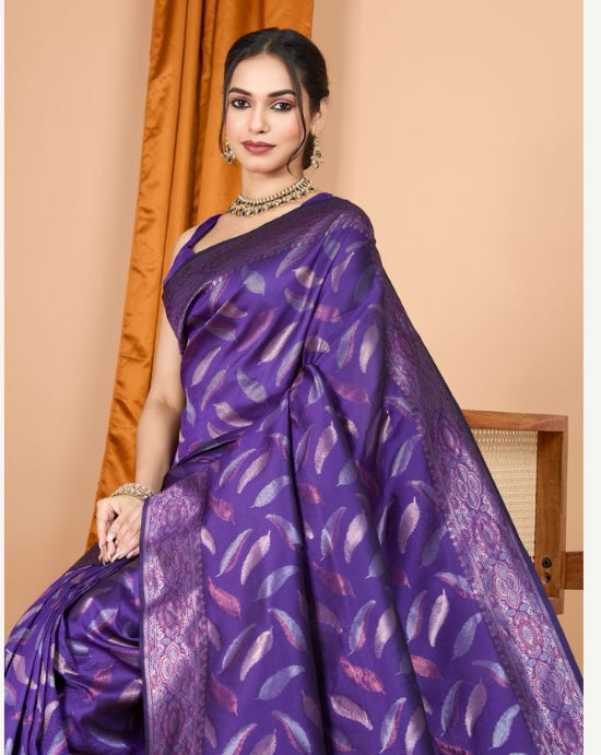 Regal Lavender Soft Silk Saree | Woven Double Jari Design Party Wear Couture