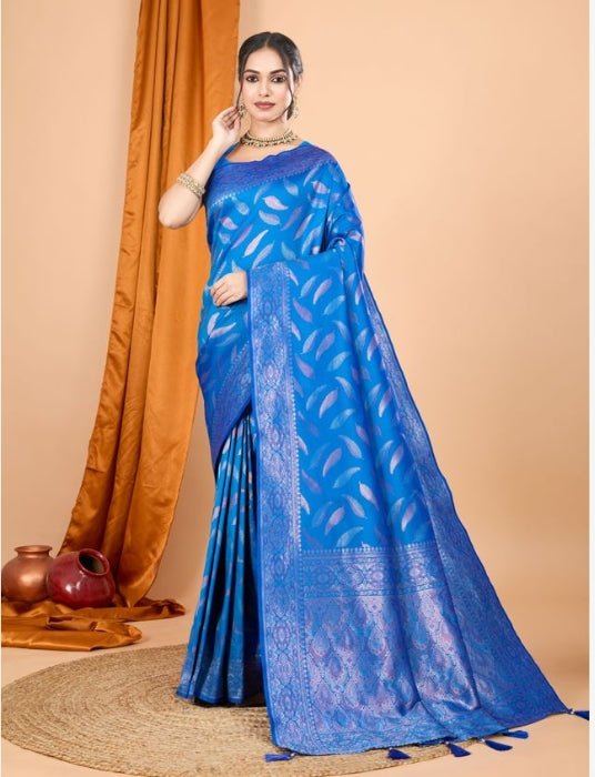 Royal Blue Soft Silk Saree | Woven Double Jari Design Party Wear Couture