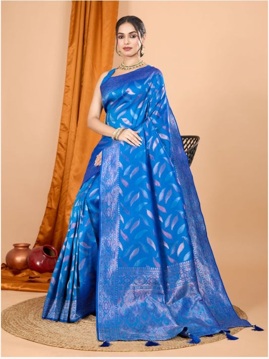 Royal Blue Soft Silk Saree | Woven Double Jari Design Party Wear Couture