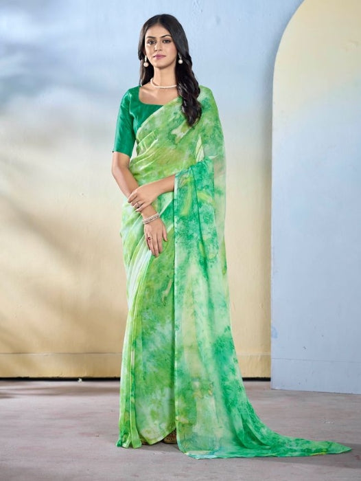 Sea Green Georgette Ready-to-Wear Saree | Designer Printed Festive Ensemble