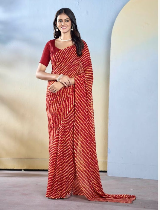 Classic Maroon Georgette Ready-to-Wear Saree | Designer Printed Festive Ensemble