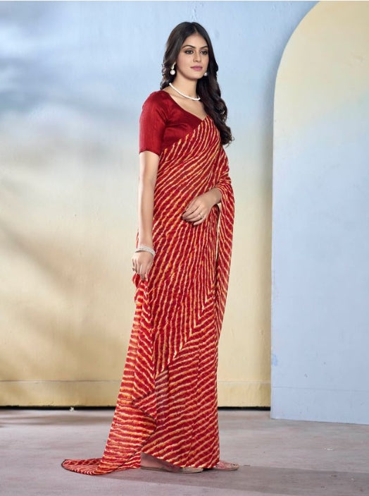 Classic Maroon Georgette Ready-to-Wear Saree | Designer Printed Festive Ensemble