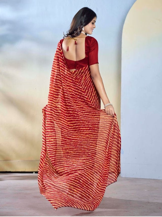 Classic Maroon Georgette Ready-to-Wear Saree | Designer Printed Festive Ensemble