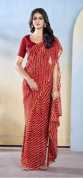 Classic Maroon Georgette Ready-to-Wear Saree | Designer Printed Festive Ensemble