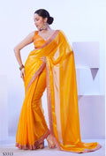 Radiant Yellow Satin Jimmy Choo Saree | Solid Designer Lace Party Wear Ensemble