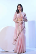 Delicate Baby Pink Burberry Saree | Solid Designer Lace Party Wear Ensemble