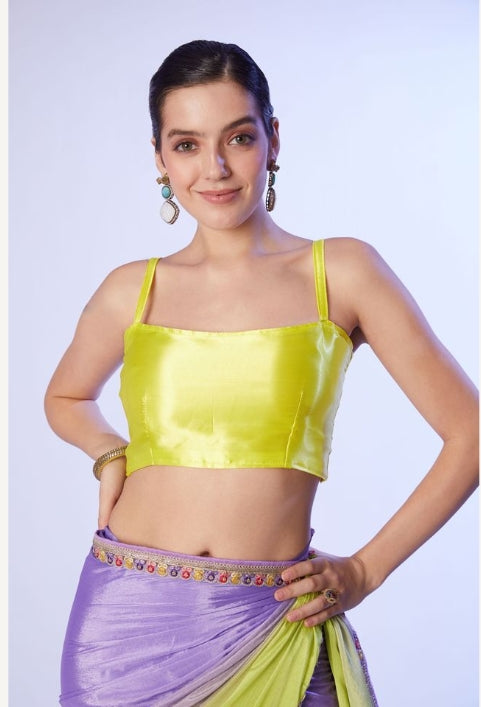 Elegant Lavender Chinon Saree | Art Silk Blouse with Solid Designer & Lace Work