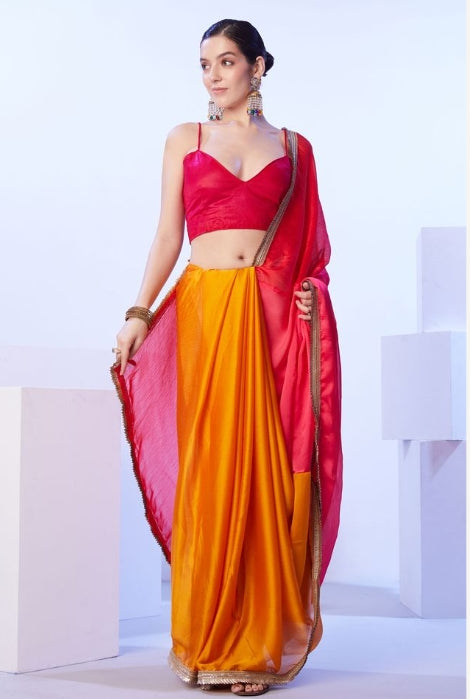 Passionate Red Satin Moss Saree | Matching Art Silk Blouse with Designer Lace Work