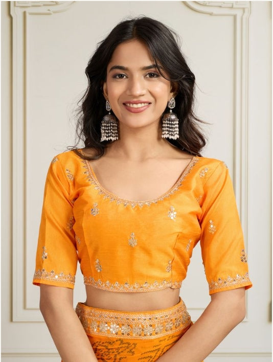 Sunshine Yellow Georgette Bandhani Print Party Wear Saree | Embroidered Lace Border & Art Silk Blouse