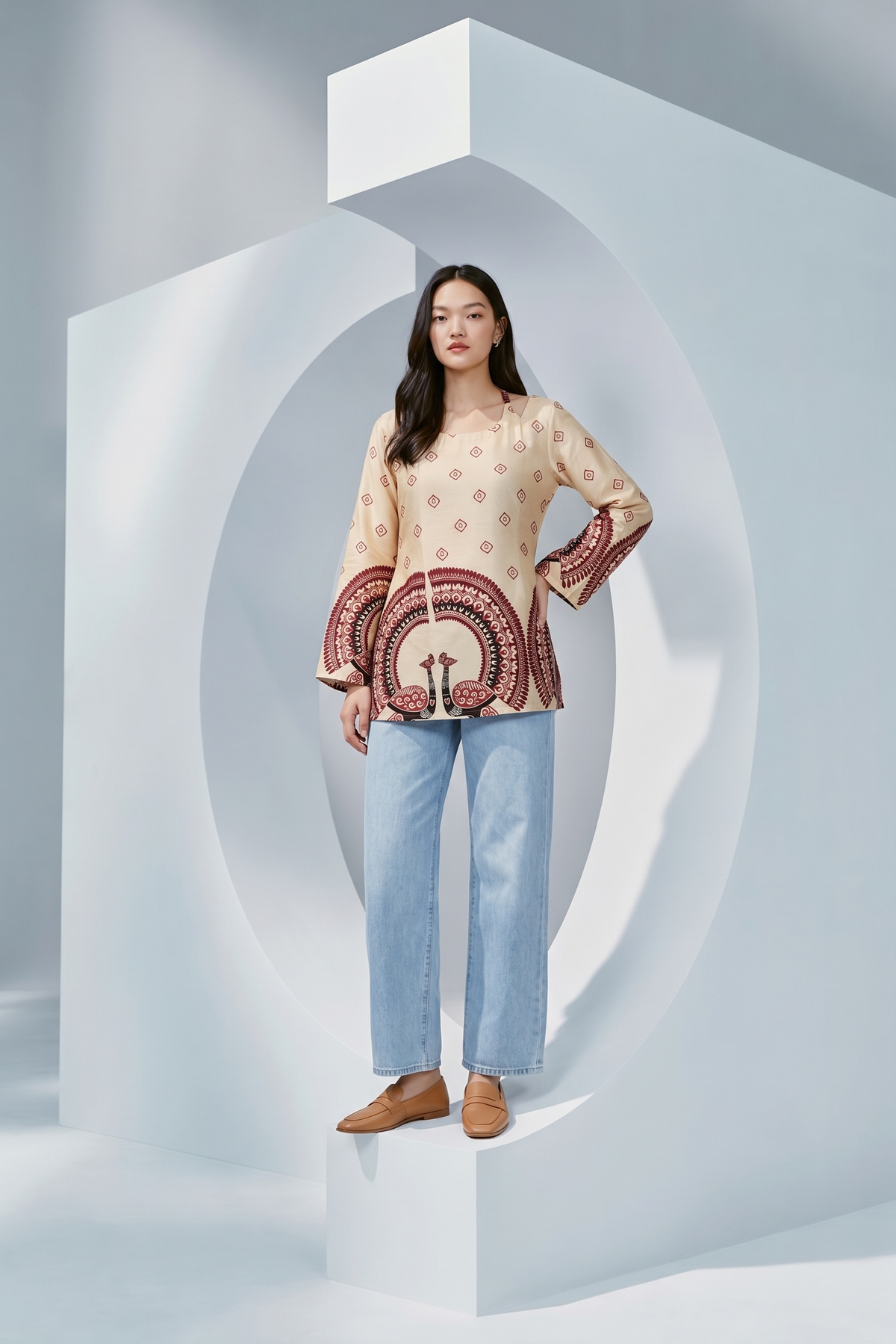 Artistic Off White Cotton Kalamkari Printed Short Tunic Kurta | Ready-to-Wear Comfort