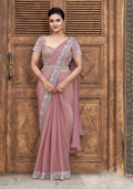 Peach Two Tone Satin Silk Saree | Hand-Embroidered Four Sequin Work Couture