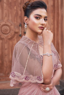 Pink Two Tone Satin Silk Saree | Hand-Embroidered Pearl Work Couture