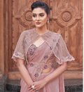 Pink Two Tone Satin Silk Saree | Hand-Embroidered Pearl Work Couture
