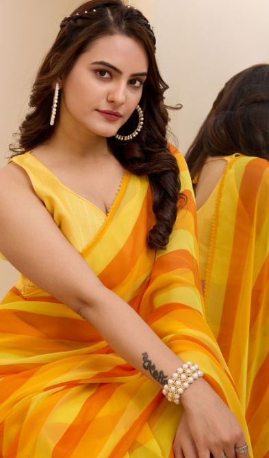 Yellow Georgette Ready To Wear Saree | Designer Printed Art Silk Couture