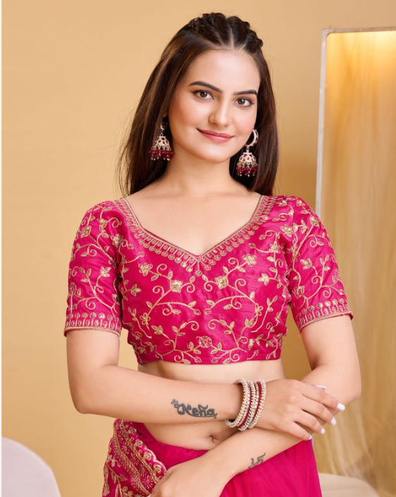 Dark Pink Soft Net Party Wear Saree | Designer Embroidered Evening Elegance