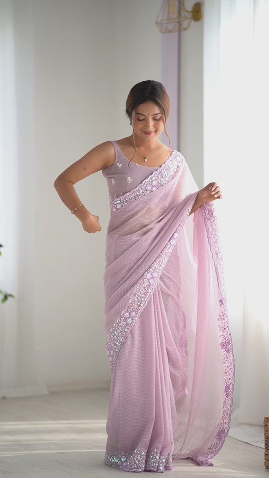 Graceful Lavender Georgette Sequance Embroidery Saree | Designer Work Party Wear Couture