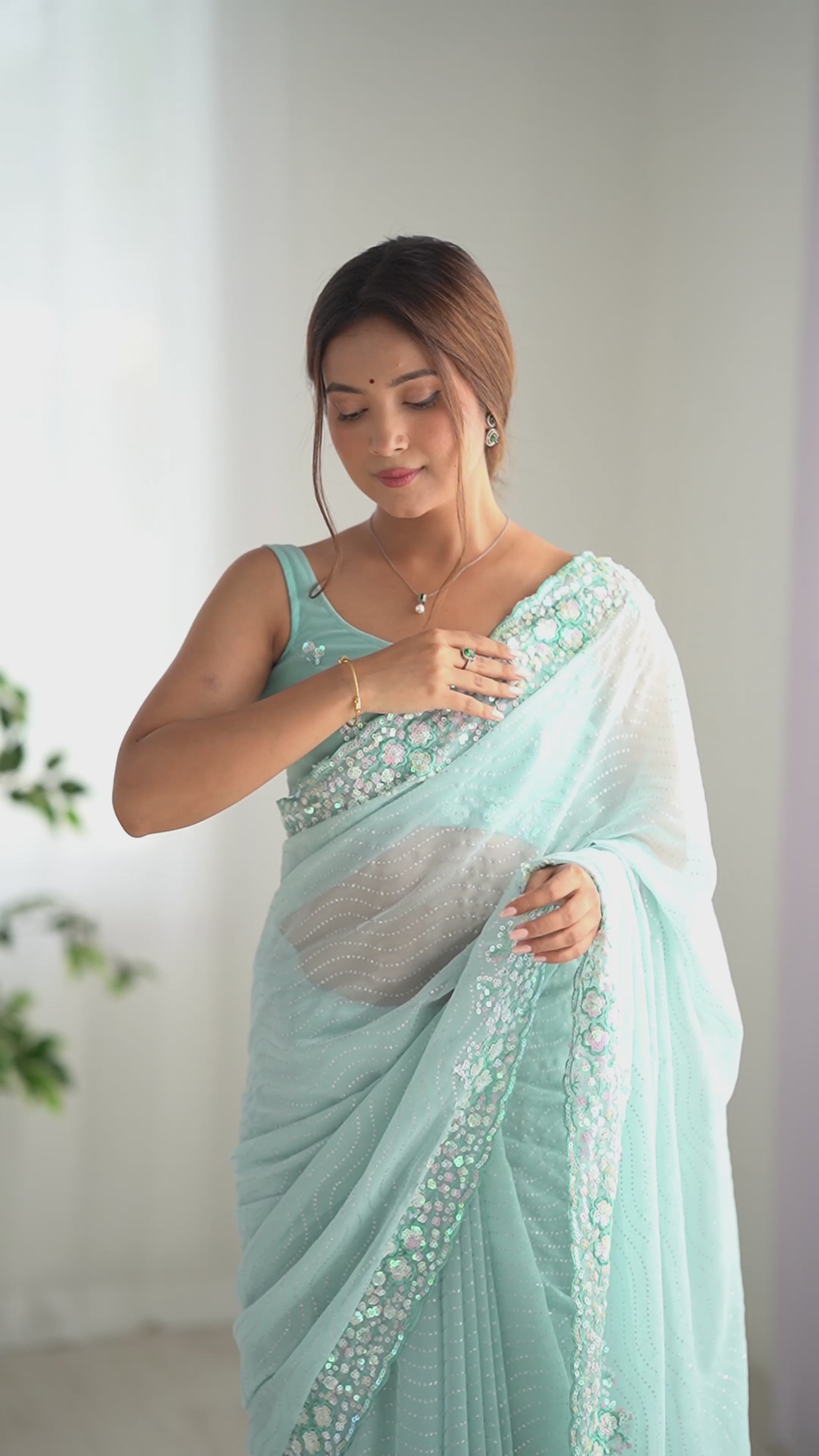Serene Sky Blue Georgette Sequance Embroidery Saree | Designer Work Party Wear Couture