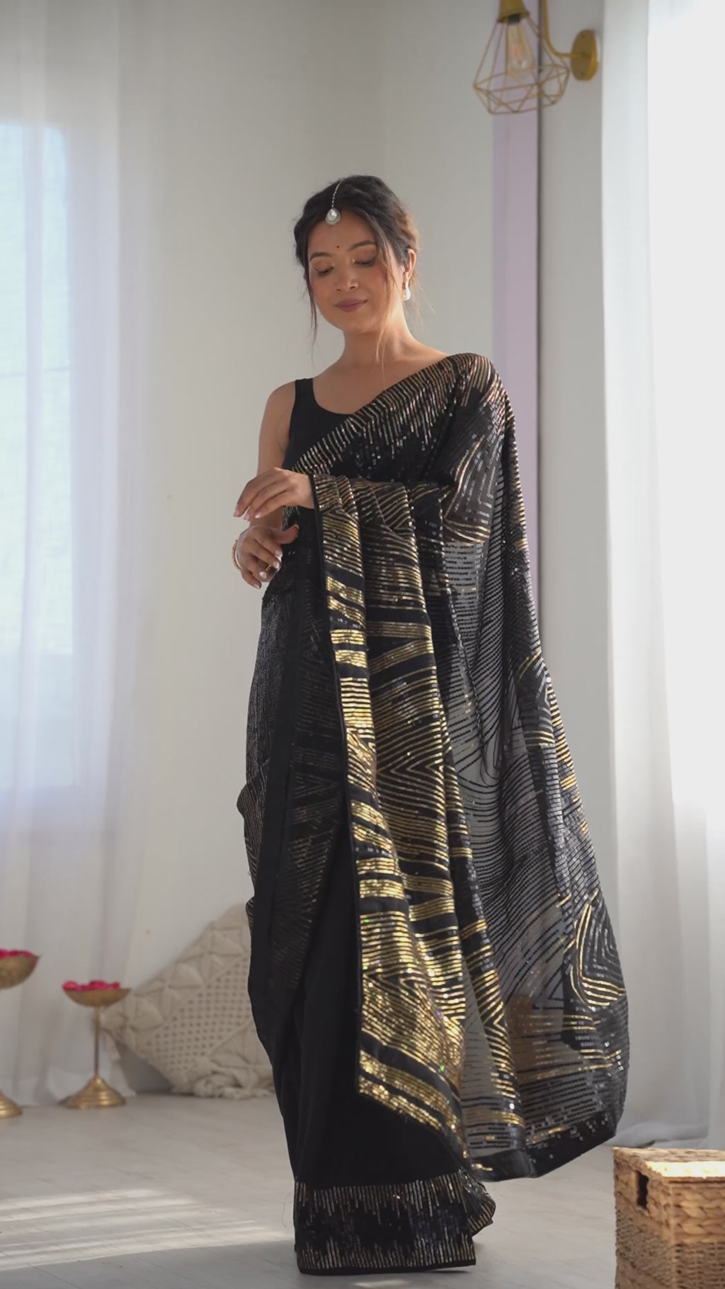 Midnight Black Georgette Saree | Diamond Silk Blouse with Sequance Embroidery Couture