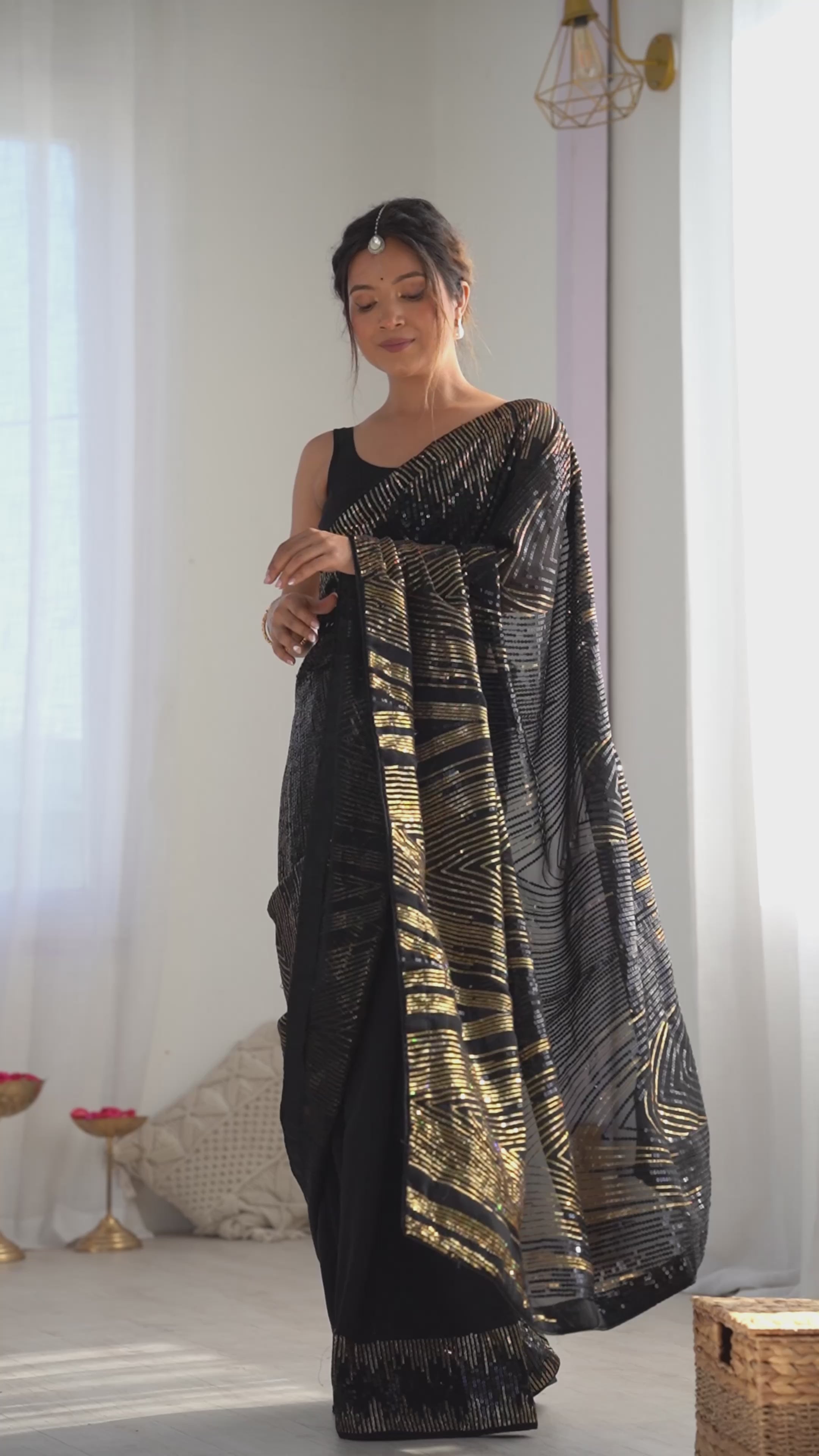 Midnight Black Georgette Saree | Diamond Silk Blouse with Sequance Embroidery Couture