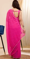 Pink Georgette Ready To Wear Saree | Designer Printed Art Silk Couture