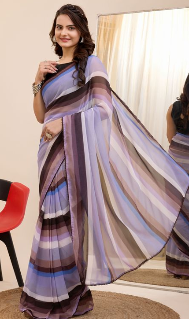 Multi Georgette Ready To Wear Saree | Designer Printed Art Silk Couture