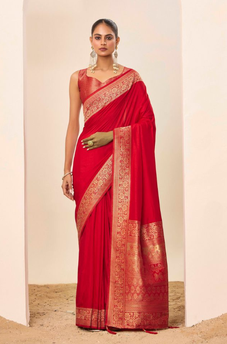 Royal Red Dolla Silk Party Wear Saree | Wevon Jari Galla Designer Spectacle