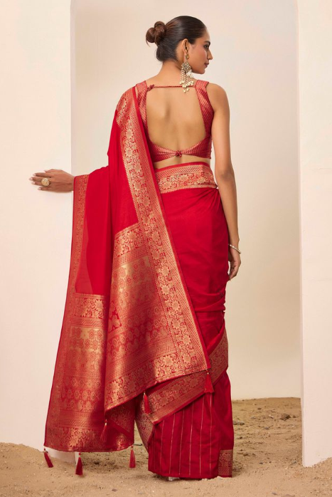 Royal Red Dolla Silk Party Wear Saree | Wevon Jari Galla Designer Spectacle