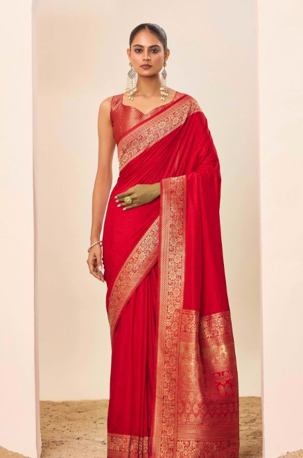 Royal Red Dolla Silk Party Wear Saree | Wevon Jari Galla Designer Spectacle