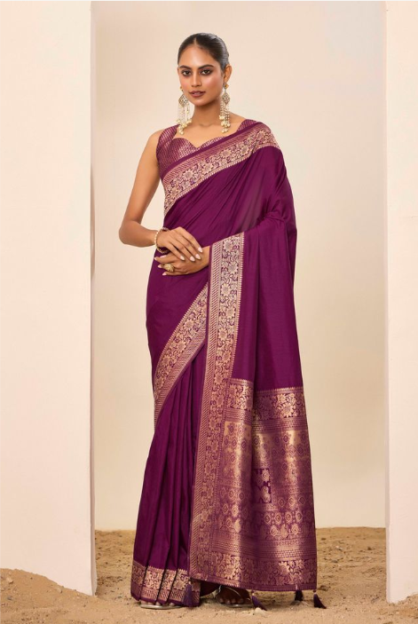 Regal Wine Dolla Silk Party Wear Saree | Wevon Jari Galla Designer Opulence