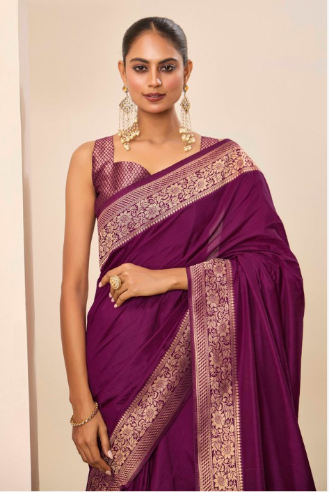 Regal Wine Dolla Silk Party Wear Saree | Wevon Jari Galla Designer Opulence