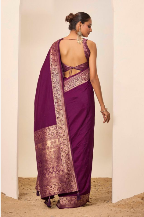 Regal Wine Dolla Silk Party Wear Saree | Wevon Jari Galla Designer Opulence