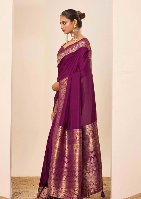 Regal Wine Dolla Silk Party Wear Saree | Wevon Jari Galla Designer Opulence