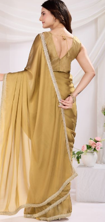 Chiku Charm Rangoli Silk Ready-to-Wear Saree | Art Silk Blouse with Lace Border