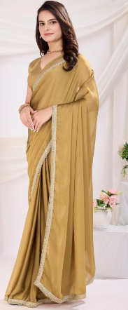 Chiku Charm Rangoli Silk Ready-to-Wear Saree | Art Silk Blouse with Lace Border