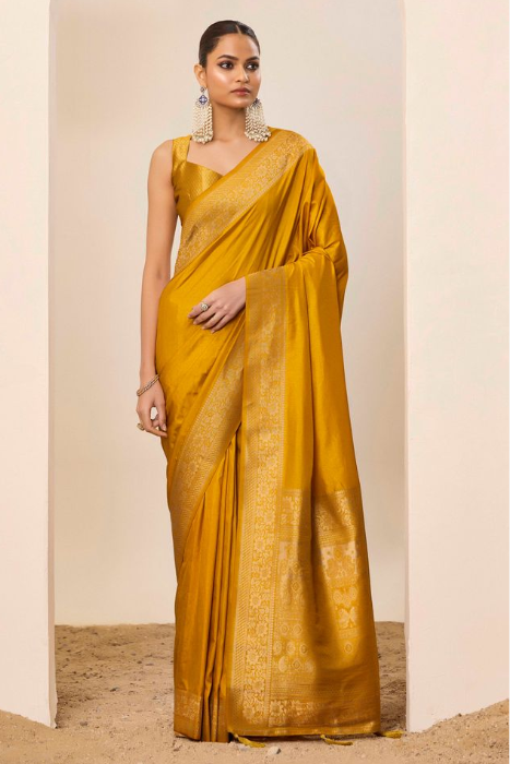 Sunshine Yellow Dolla Silk Party Wear Saree | Wevon Jari Galla Designer Radiance