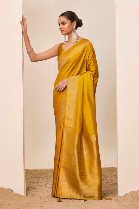 Sunshine Yellow Dolla Silk Party Wear Saree | Wevon Jari Galla Designer Radiance