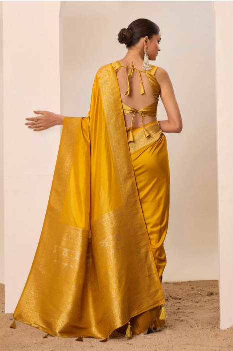 Sunshine Yellow Dolla Silk Party Wear Saree | Wevon Jari Galla Designer Radiance