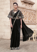 Black Two Tone Satin Silk Saree | Hand-Embroidered Dual Sequin & Pearl Work Couture